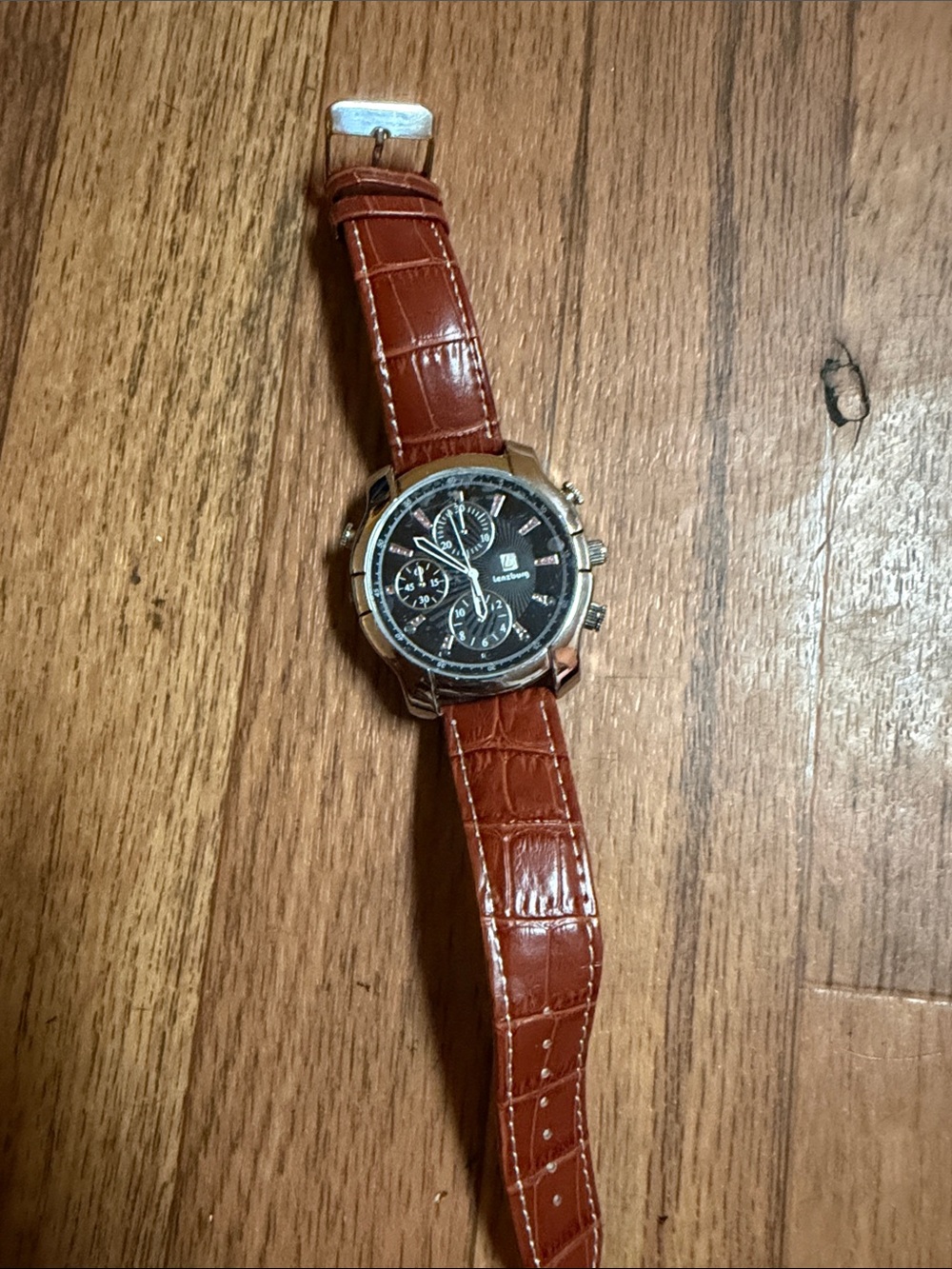 Men's Brown Leather Strap Watch with Black Dial
